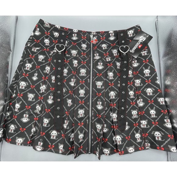 Skelanimals Grommet Strap Pleated Plaid Skirt Black Red X-Large New With Tags - Picture 1 of 10